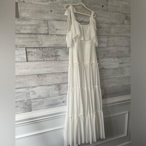 Ina brand tiered WHITE dress with ribbon tie straps- size M, NWT